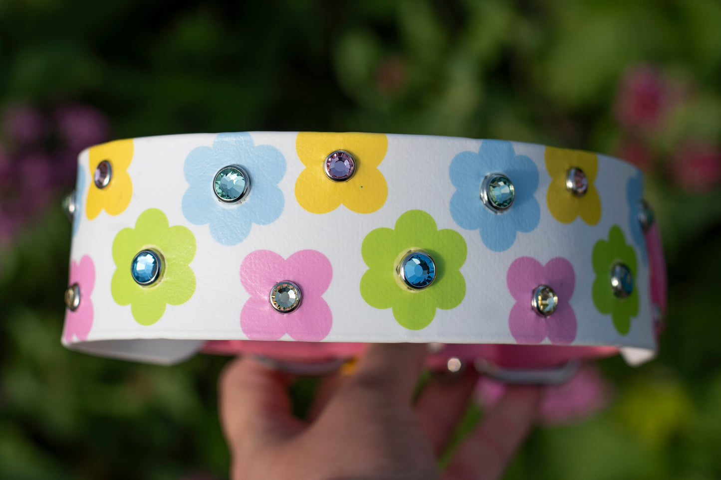 PREMADE COLLAR - 2" tapered to 1.5" width, fits 17-20", Silver hardware, Pastel Pink strap