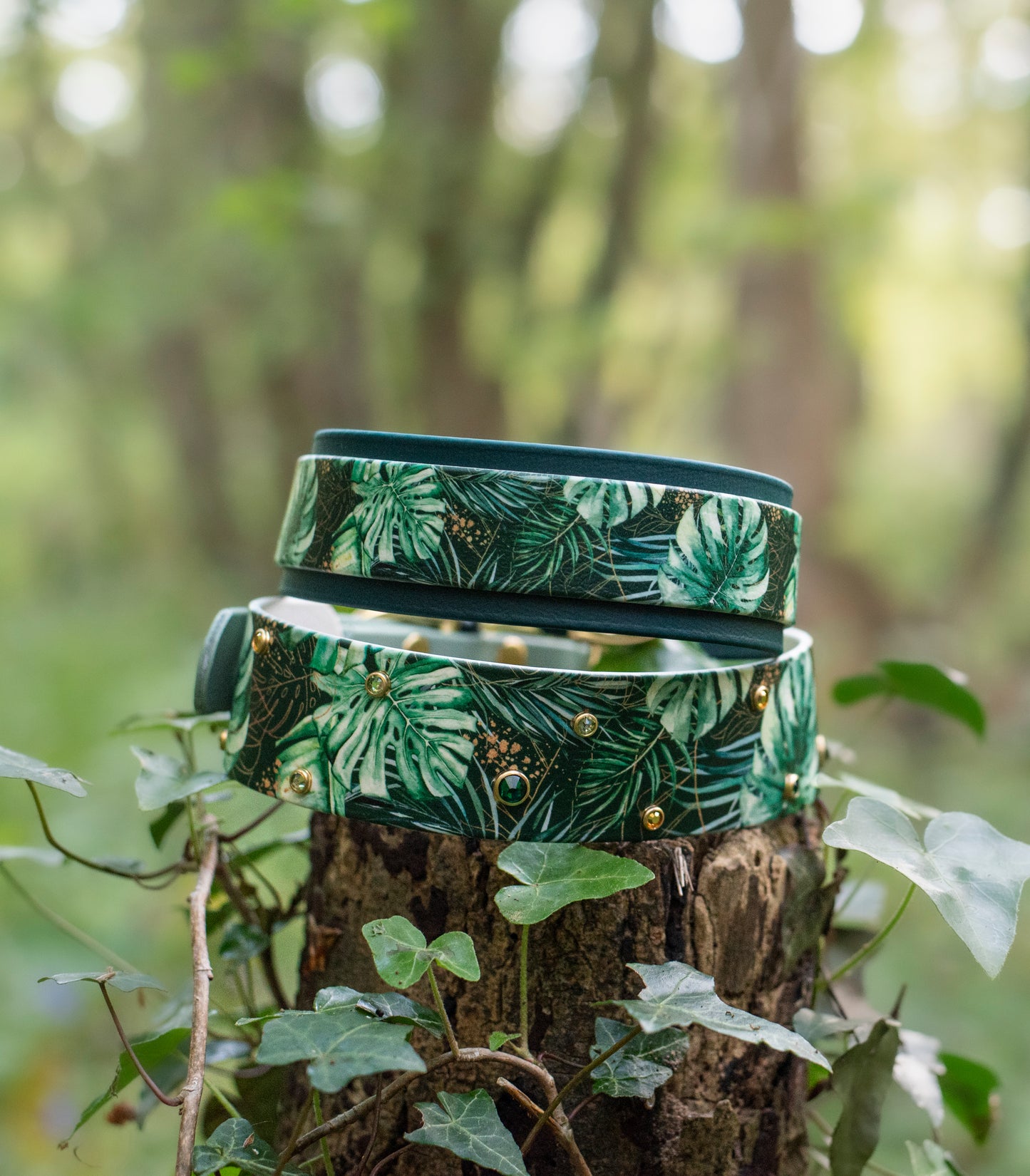 In The Jungle - Printed Leaf Biothane Dog Collar
