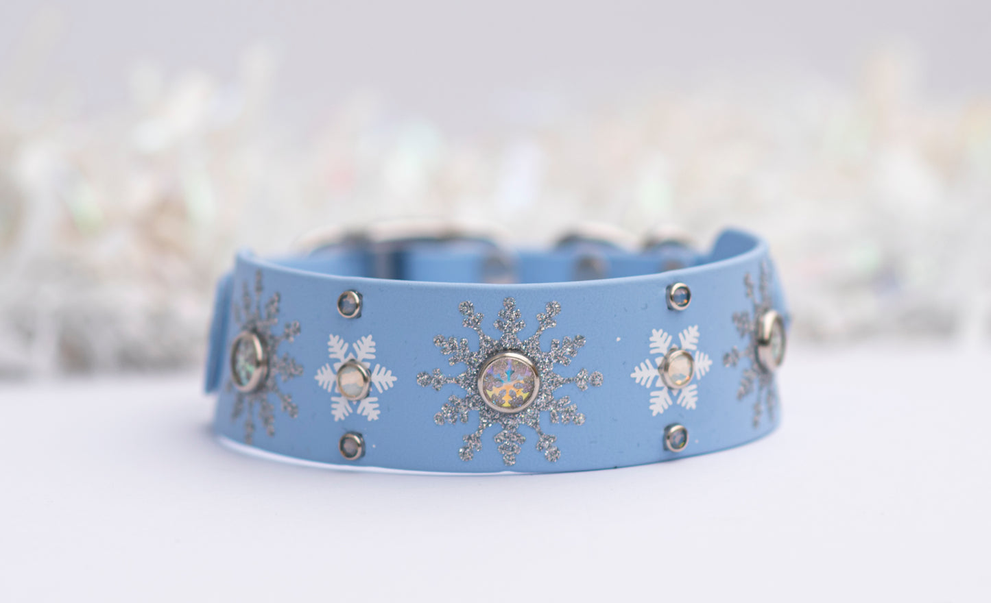 The Snowflake 1.5" (38mm) - Vinyl x Bling Biothane Collar