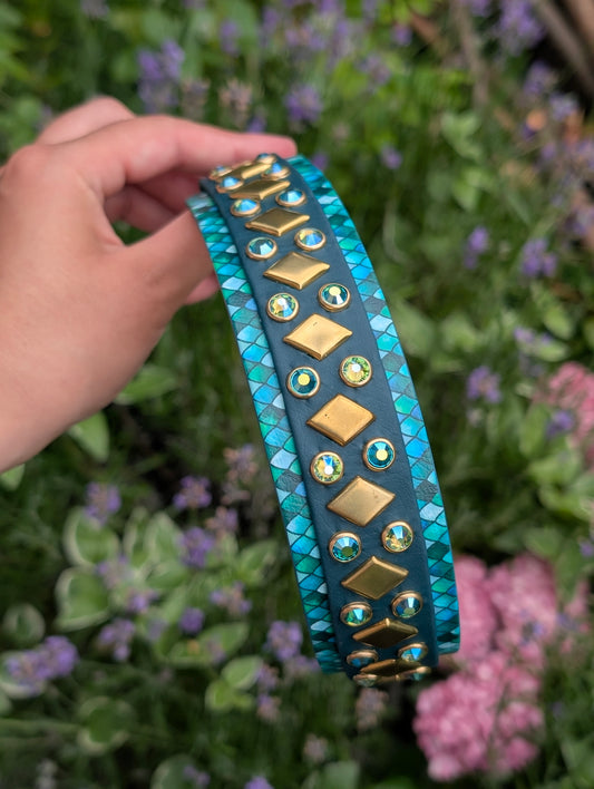 The Emerald 1" (25mm) layered on 1.5" (38mm) - Custom Biothane Dog Collar